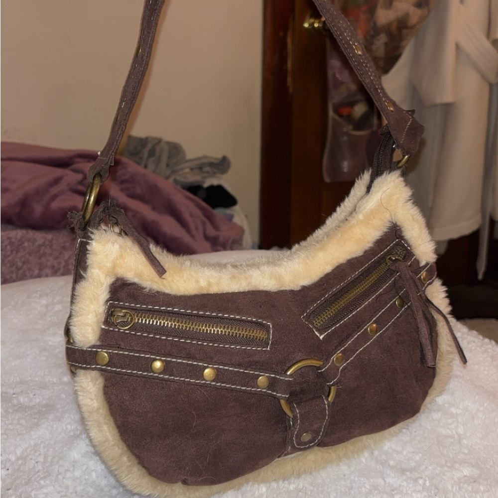 Y2K Fur Brown and Cream Women's Shoulder Bag
